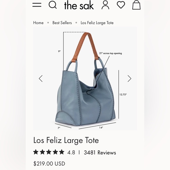 The Sak Los Feliz Large Navy Leather Hobo Bag with Tassel - Picture 5 of 5
